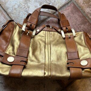Rare Michael Kors Harness Leather Large Shldr Brown/Tan Grab Bag Excellent!